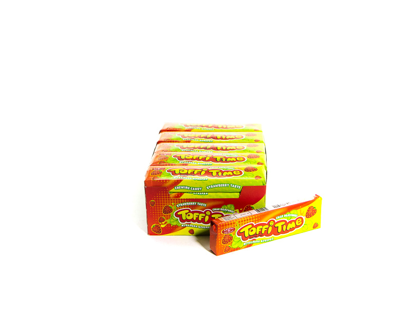 “Toffi time” chewing candy with strawberry taste