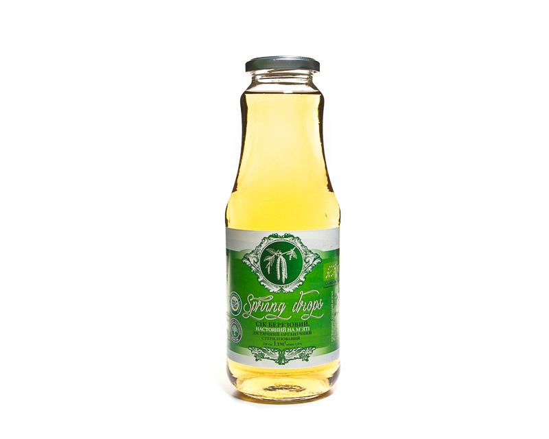عصير البتولا العضوي، بدون سكر، بالنعناع، 1.0 لتر، العلامة التجارية ''Spring Drops''