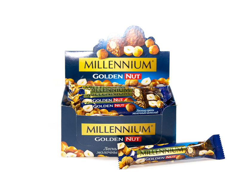 Milchschokolade MILLENNIUM “Golden Nut” mit Füllung und ganzen Haselnüssen 40 g