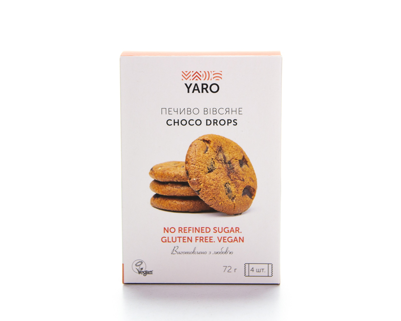 YARO Oat Cookie “Choco Drops” 72 g. gluten-free, no refined sugar 