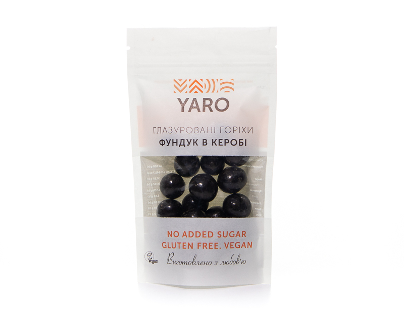 YARO Carob - Glazed Nuts “Hazelnut in Carob” 75 g. carob coated, gluten-free, no added sugar 
