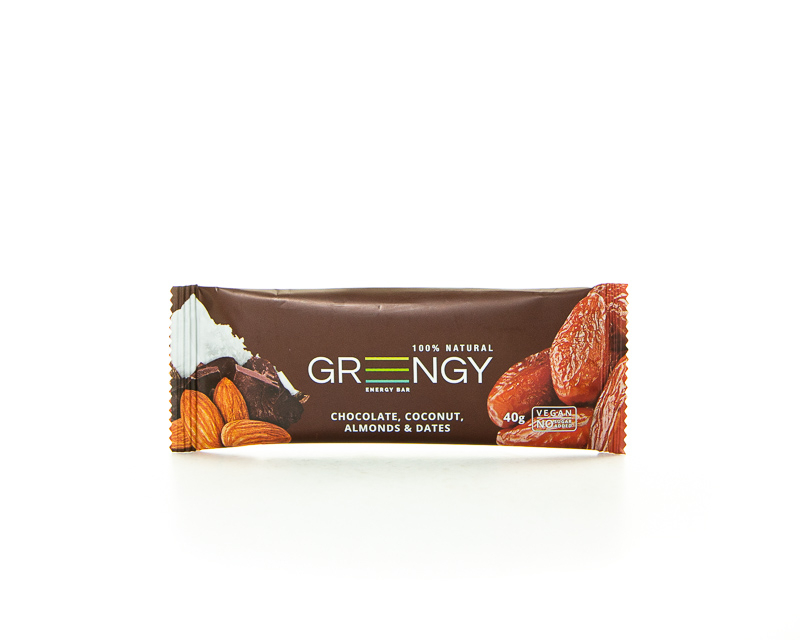GREENGY energy bar CHOCOLATE, COCONUT, ALMONDS & DATES