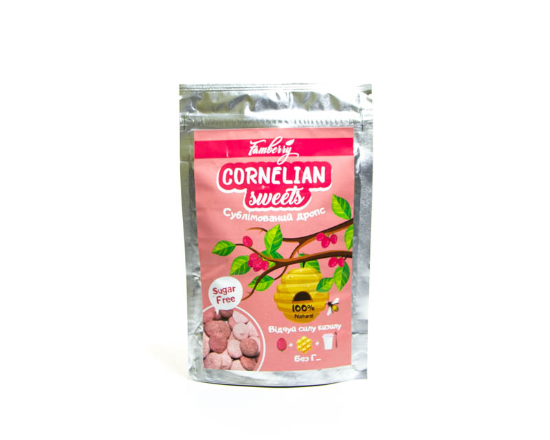 Sublimated (freeze-dried) Cornelian cherry-yogurt drops