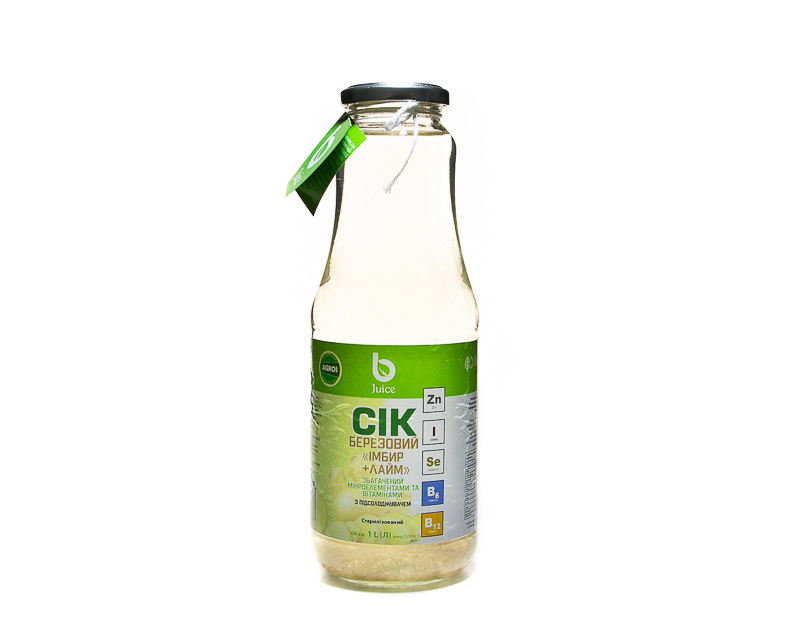 Birch sap with ginger and lime juice - 1.0 L (TM BJuice)