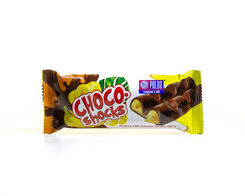 Wafers moulded glazed “Choco-Shocks” with banana flavour
