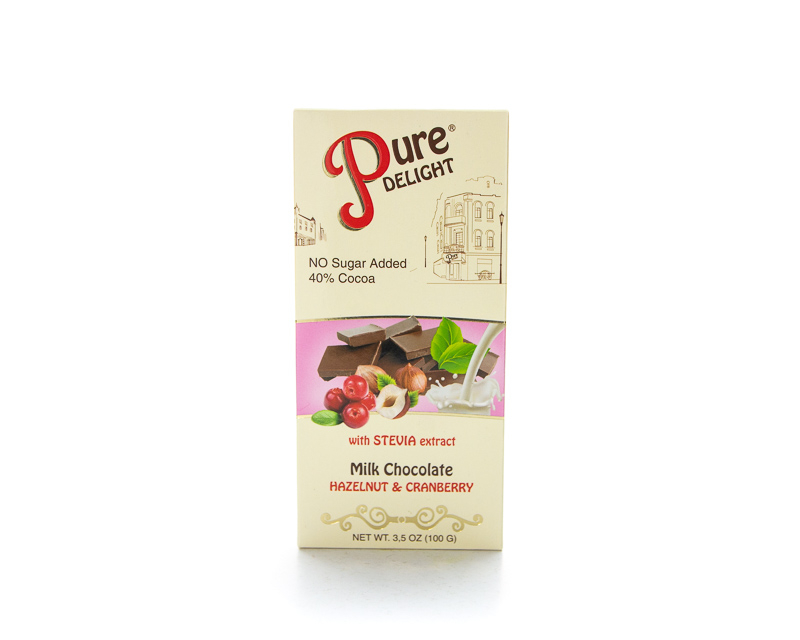 “STEVIASUN”品牌榛仁蔓越莓牛奶巧克力，80克包装