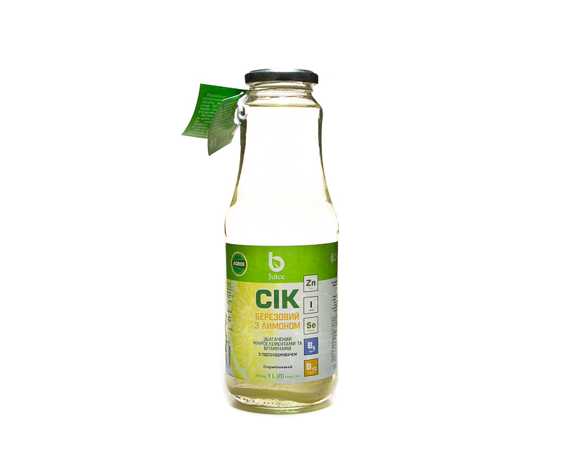 无糖柠檬浸剂有机桦树汁 1.0 L, (TM Bjuice)